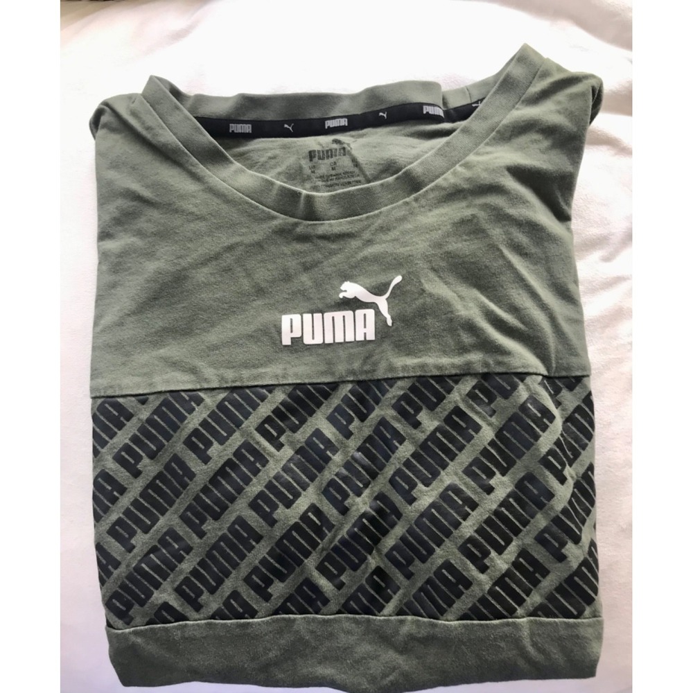 Puma T Shirt Mens Size Medium Green Logo Casual Short Sleeve Adult *
